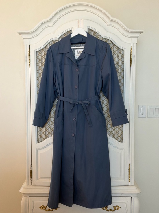 London Fog Jackets & Blazers - London Fog Slate Blue Long-Sleeve Belted Trench Coat